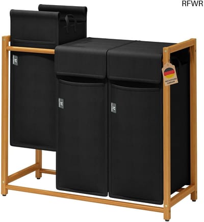 RFWR® Bamboe Wasmand met 3 Vakken en Afneembare Waszak - 150 Liter
