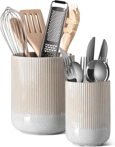 Keramische Keuken Gereedschap Houder Set van 2, 18.5 cm en 13.7 cm, Grote Spatel Organizer en Keukenaccessoires Houder