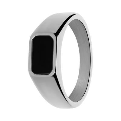 Lucardi Kinder Stalen ring met zwarte agaat - Ring - Staal - Zilver - 14 / 44 mm
