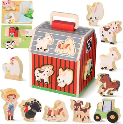Houten Boerderij Speelgoed - Educatieve Motoriek - Kleuter Ontwikkeling - Veilig Afgerond Hout - 20 x 16 x 153 cm