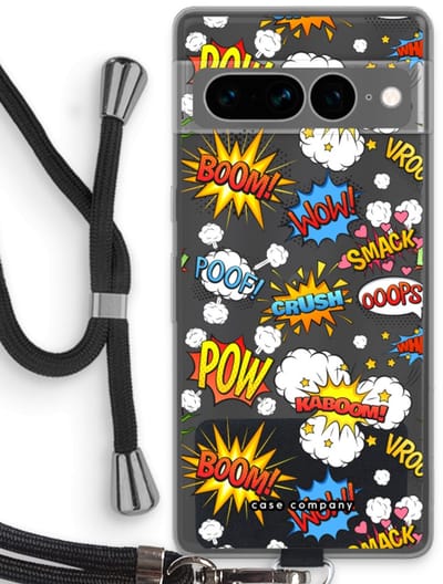Case Company® - Hoesje met koord geschikt voor Google Pixel 7 Pro hoesje met Koord - Pow Smack - Telefoonhoesje met Zwart Koord - Bescherming aan alle Kanten en Over de Schermrand