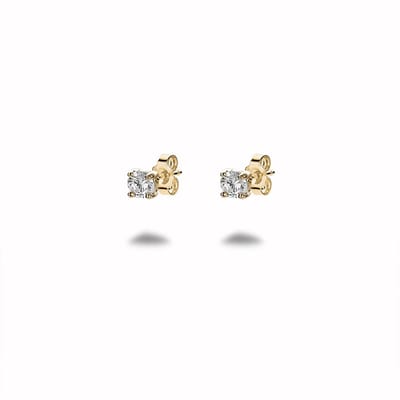 Twice As Nice Oorbellen in 18kt verguld zilver, zirkonia steentje, 4 mm