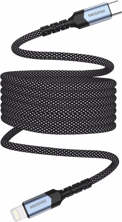 Swissten Magnetische Anti-Knoop USB-C naar Lightning Kabel - 1M - Geschikt voor iPhone 7/8/X/11/12/13/14 - Zwart