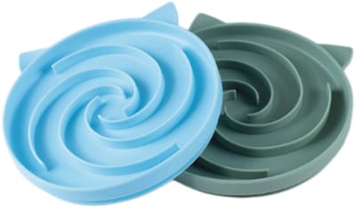 2 stuks Slow Feeder Kattenvoerbak –16 cm - Siliconen Anti-Schrok Voerbak – Voor Droog en Natvoer – Antislip Onderkant – Groen & Blauw