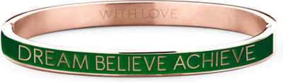 Key Moments 8KM-BC0023 Stalen Bangle met Tekst - Dream Believe Achieve - One-size - Rosékleurig / Groen