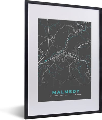 Fotolijst incl. Poster - Kaart – Plattegrond – Stadskaart – Malmedy – België - Grijs - 30x40 cm - Posterlijst