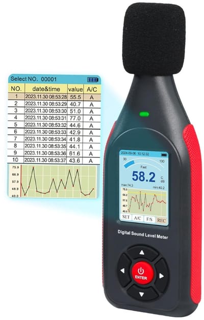 DailySupplies® Professionele Decibelmeter - DB Meter - Geluidsmeter - Zwart met rood