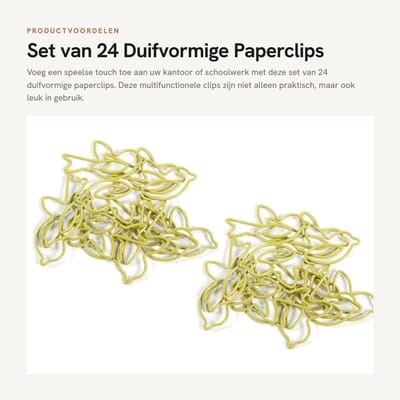 Dailygoods- Paperclips Duifvormig - 24 Stuks - Multifunctioneel - Kantoor - School - Leuke Dierlijke Vormen - Kantoorclips