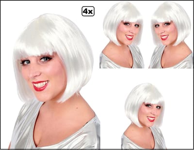4x Pruik Sensation bobline wit - Carnaval thema feest party festival optocht