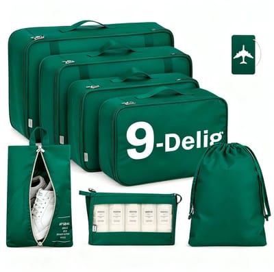 BOTC Packing Cubes Set 9-Delig - Koffer organizer set - Kleding organizer voor koffers, tassen en backpack - Donkergroen
