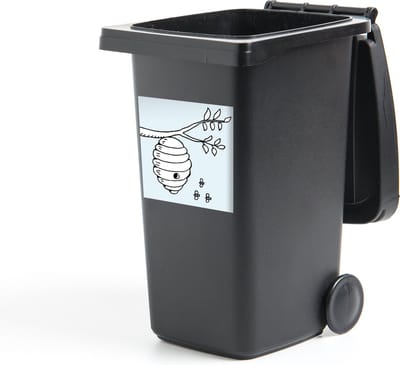 Container sticker Bij illustratie - Cartoonachtige illustratie van bijen en een bijenkorf Klikosticker - 40x40 cm - kliko sticker - weerbestendige containersticker