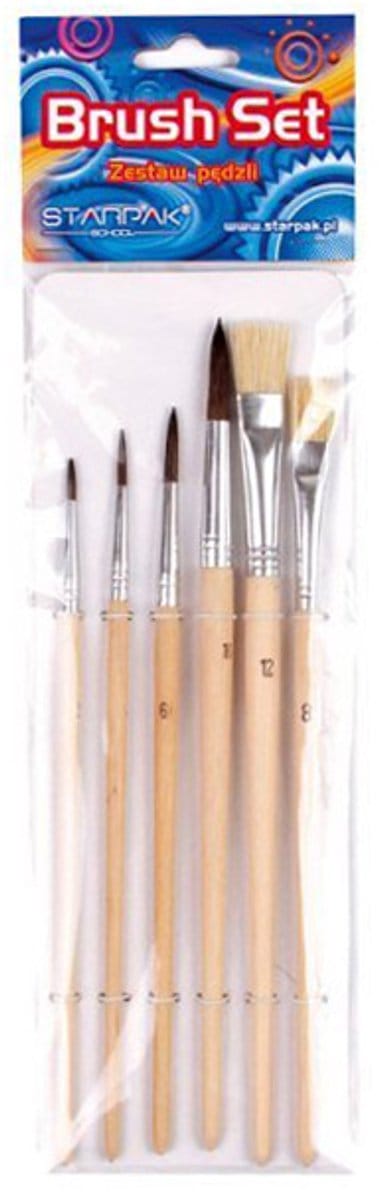 Starpak Serie - Kunstzinnige Penseel Set - 6 Stuks - Kleurrijke Handvatten - Diverse Maten