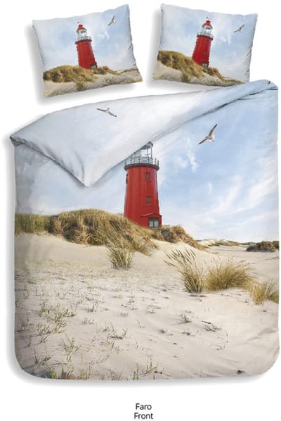 Heckettlane Dekbedovertrek Faro - Bedlinnen met Strand print - 200x200-220 cm - Tweepersoons - Multi - Dekbedovertrek van 100% Katoen-Satijn
