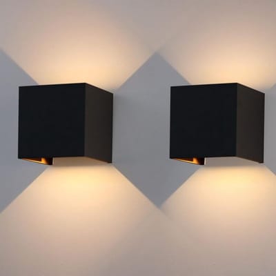 Wandlamp voor binnen en buiten met instelbare stralingshoek - 12W warmwit LED, waterdicht IP65, 2 stuks