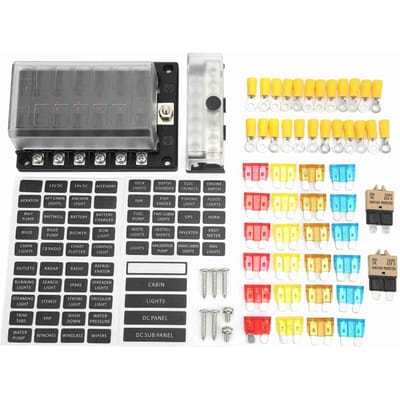 Boîtier de porte-fusibles à lames 12 voies avec indicateur LED 100A Résistant à la chaleur pour voitures, camping-cars, yachts, bateaux 10‑32V gray