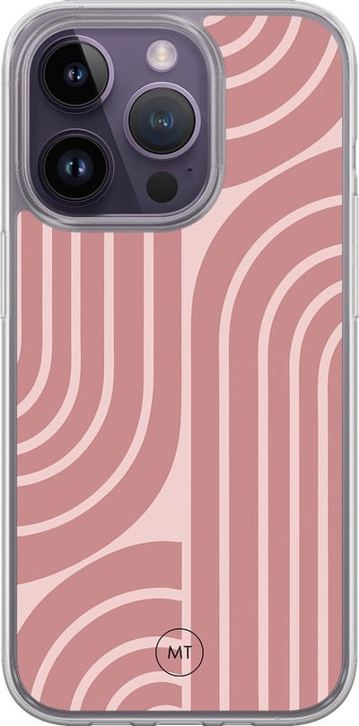 Hybride hoesje geschikt voor iPhone 14 Pro - Blush shapes - Extra bescherming - Luxe beschermhoes - TPU case - Transparant, Roze - Mooie Telefoonhoesjes