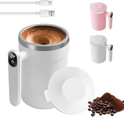 Elektrische Mengbeker 400ml, Automatische Roerfunctie, Roestvrijstalen Mixbeker voor Koffie en Chocolade, Ideaal voor Smoothies en Dranken