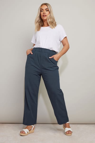 Yours Katoenen Broek Met Wijde Pijpen In Donkerblauw Size Regular > 42