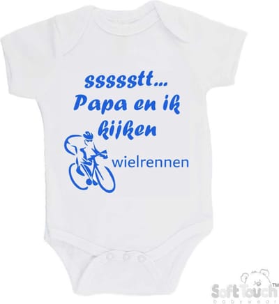 100% katoenen Romper "ssssstt... Papa en ik kijken wielrennen" Jongens Katoen Wit/blauw Maat 62/68