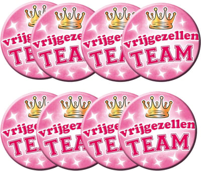 Roze vrijgezellen team button - 8x - dames - bachelor party - pre huwelijk feestje