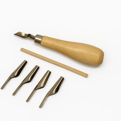 Linoleum Gutsen Set – 5-delige Set – Linosnede Materialen – Lino Snijden – Linoleum – Linomeshouder – Guts Set – Houtsnijset