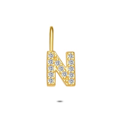 Twice As Nice Hanger in 18kt verguld zilver, letter N met steentjes
