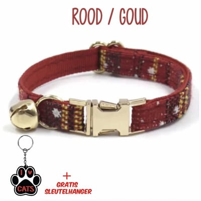 SilverAndCoco® - Katten Kerst Halsband met Bel | Kat Kitten Kerstmis Feest Versiering | Kattenhalsband Kerstman Gouden | Kleding Decoratie Pakket | Rode Kerstman Feest Set Huisdier Cadeau Kerst Cadeautje - Rood / Goud