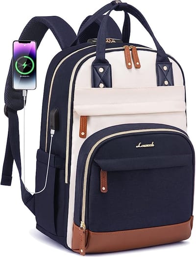 SHOP YOLO - Rugzak voor dames -rugzak met laptopvak voor - 15.6 inch - beige-blauw
