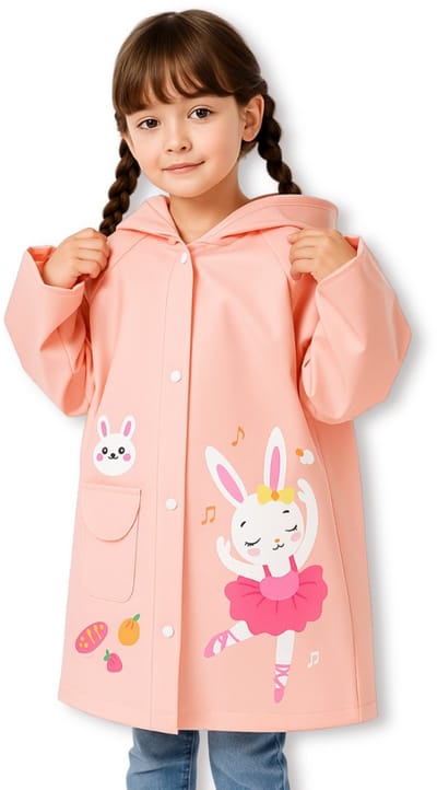 BoefieBoef Roze Kinder Regenjas Konijn Ballerina – S 1 tot 4 jaar – Peuter RegenPoncho – Premium EVA Waterdicht – Kleuter Regenmantel - Regen Winter School Buitenspelen – Knutseljas – Cadeau Tip voor Meisjes & Jongens – lengte 75-105 cm