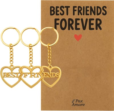 BFF Sleutelhanger voor 3 'Best Friends Forever' - 3 hartjes - Best Friends - Sleutelhanger set op Cadeau Kaartje - Goudkleurig - Vriendschap Symbool - Pax Amare