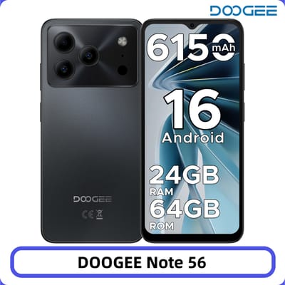 DOOGEE Note 56 Smartphone Android 16 6150 mAh Grote batterij 6,56 '' 90 Hz Display 24 GB 64 GB 8 MP + 5 MP Gezichtsontgrendeling Mobiele telefoon 3GB