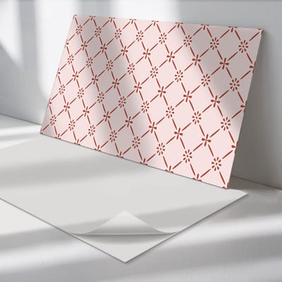 Wallfluent Vinyl Wandpaneel - Stijlvol bloemenpatroon PVC Muurpaneel - 100 cm x 50 cm - Rood PVC wandpaneel - 1 stuk - Rechthoekig Wandbekleding Vinyl - Patroon Wandpaneel - Zelfklevende Wandbekleding - Wandpaneel Keuken en Badkamer