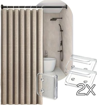 Nordic Douchegordijn 180x200 cm | Beige | Structuurstof met Linnenlook | Anti-Plak | Minimalistisch Luxe Stof Douche Gordijn | Waterafstotend Badkamergordijn