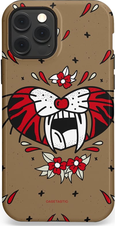 Casetastic hoesje geschikt voor Apple iPhone 12 / Apple iPhone 12 Pro - MagSafe - Dubbellaagse bescherming - Wilde kracht - Fashion Case - Taupe Donkergrijs Bordeaux