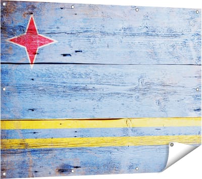 Gards Tuinposter Aruba Vlag op Hout - 120x90 cm - Tuindoek - Tuindecoratie - Wanddecoratie buiten - Tuinschilderij