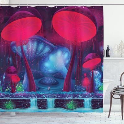 ABAKUHAUS douchegordijn – sc_15986 – 175x180 cm – blauw/rood