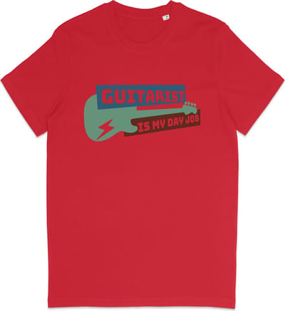 Heren Dames Gitaar T Shirt - Rood - Maat XS