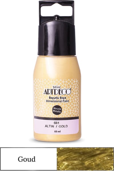 Artdeco Metallic Dimensional Paint, Relief Paint, Dimensional Fabric Paint, 3D Liner - 3D Verf - 3D Paint, Textuurschilderen, Reliëf Schilderen, Metallic Kleuren - Stof, Glas, Keramiek, Karton, Metaal, Papier, Steen - 50 ml-Goud