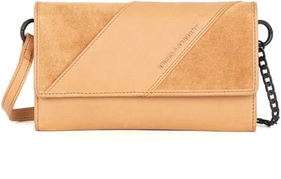 Leren Mini Crossbody / RFID Wallet - Flower - Camel