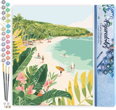 Figured'Art Schilderen op Nummer Volwassenen canvas Surfparadijs- Handwerk acrylverf Kit DIY Compleet - 40x50cm zonder frame
