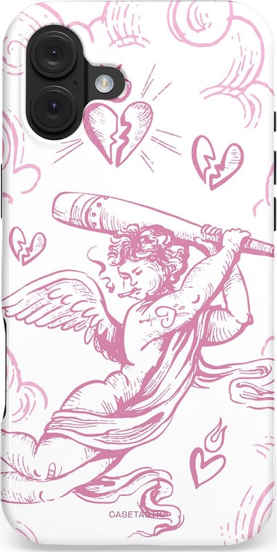 Casetastic hoesje geschikt voor Apple iPhone 16 Plus - MagSafe - Dubbellaagse bescherming - Engel Roze Liefde - Fashion Case - Wit Lichtroze Lichtgrijs
