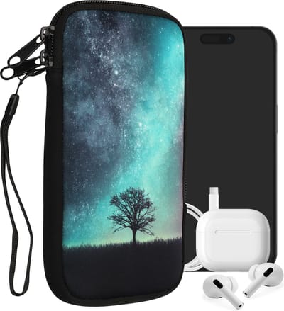 kwmobile hoesje voor smartphones XXL - 7" - hoes van Neopreen - Sterrenstelsel en Boom design - blauw / grijs / zwart - binnenmaat 17,7 x 8,5 cm