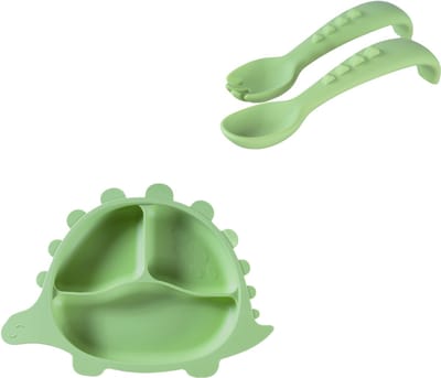 Sproudsy Serviesset Dino - Kinderservies - Kraamcadeau - Baby - 2-delig - Olive