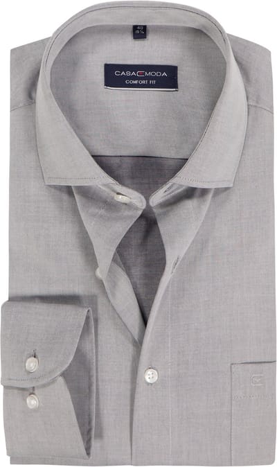 CASA MODA comfort fit overhemd - mouwlengte 7 - twill - grijs - Strijkvrij - Boordmaat: 44 (EU maat: XL)