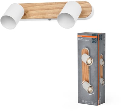 OSRAM LED Spot Wood Line Plafondspot 2x GU10, Wit/Hout decor, Staal/Rubberhout, draaibaar, IP20, Binnenruimte