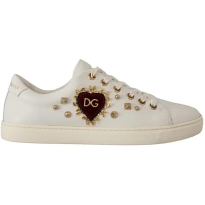 Dolce & Gabbana Witte Leren Gouden Rode Hart Sneakers Schoenen