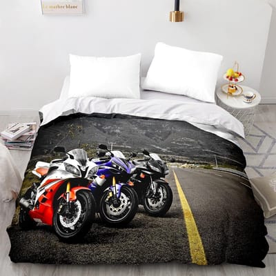 Ensemble de Literie Moto Simple Twin Full Queen King Size Course Sauvage Ensemble de Lit Aldulte Enfant Chambre Housse de Couette Ensembles Impression 3D Cool 031 EU single(135x200cm)