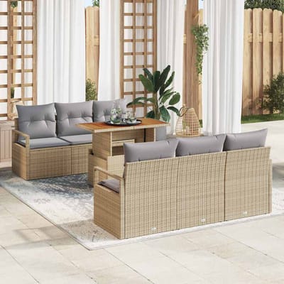 vidaXL - Tuinbank - Set - 7 - st - 6-Aantal - zitplaatsen - beige - en - lichtgrijs