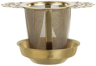 longziming -Theezeef Theefilter Thee infuser Theezeef met dienblad - Fijne filtratie - Eenvoudig schoonmaken - 304 RVS - Elegant ontwerp · Duurzaam · Veelzijdig gebruik - 1 stuk - goud