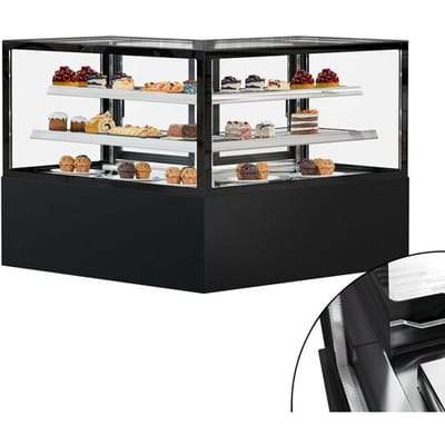 GGM Gastro Eckkühl- & Kuchenvitrine MADRID - 1500mm - Doppelverglasung - mit 2 Ablagen - Schwarz Matt
